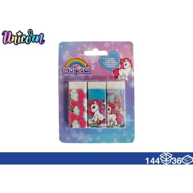 Gomme 3 pz 6 pz in Blister Unicorno